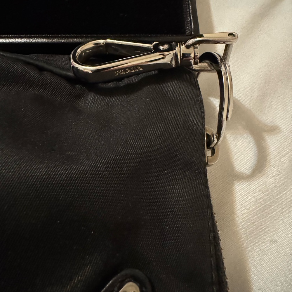 Prada Black Nylon Cosmetic Wrist Pouch with Silver Triangle Logo - Picture 3 of 4